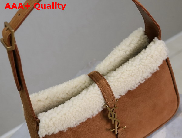 Saint Laurent Le 5 A 7 Hobo Bag in Caramel Cognac Suede and Sheepskin Replica