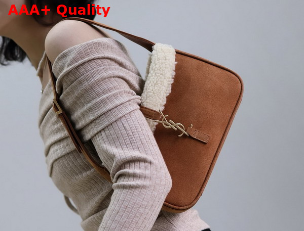 Saint Laurent Le 5 A 7 Hobo Bag in Caramel Cognac Suede and Sheepskin Replica
