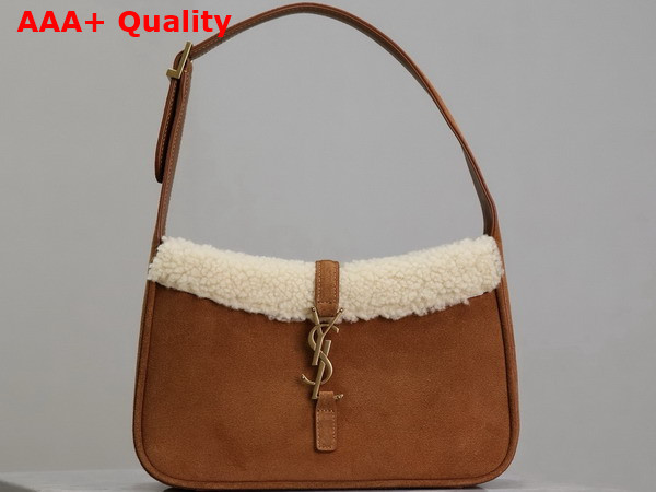 Saint Laurent Le 5 A 7 Hobo Bag in Caramel Cognac Suede and Sheepskin Replica