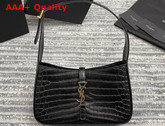 Saint Laurent Le 5 A 7 Hobo Bag in Crocodile Embossed Shiny Leather Black Replica