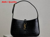 Saint Laurent Le 5 A 7 Hobo Bag in Noir Crocodile Embossed Shiny Leather Replica
