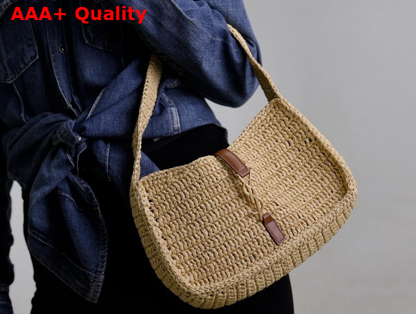 Saint Laurent Le 5 A 7 Hobo Bag in Raffia Natural and Brick Replica