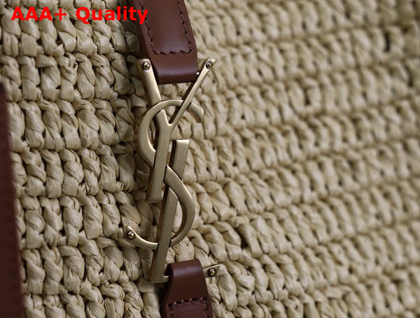 Saint Laurent Le 5 A 7 Hobo Bag in Raffia Natural and Brick Replica