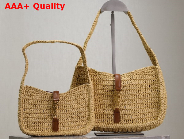 Saint Laurent Le 5 A 7 Hobo Bag in Raffia Natural and Brick Replica