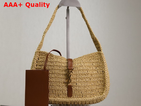 Saint Laurent Le 5 A 7 Hobo Bag in Raffia Natural and Brick Replica