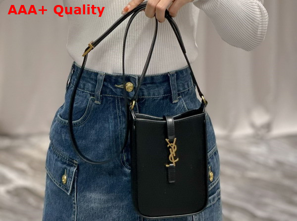 Saint Laurent Le 5 A 7 Mini Vertical in Black Vegetable Tanned Leather Replica