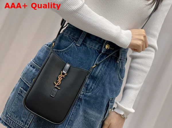 Saint Laurent Le 5 A 7 Mini Vertical in Black Vegetable Tanned Leather Replica