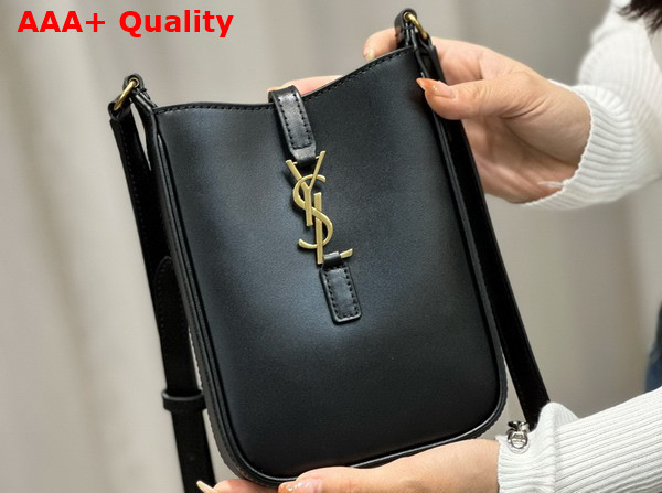 Saint Laurent Le 5 A 7 Mini Vertical in Black Vegetable Tanned Leather Replica
