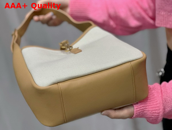 Saint Laurent Le 5 A 7 Small Supple in Canvas and Smooth Leather Grege and Brown Gold Replica