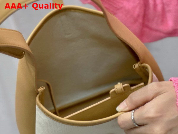 Saint Laurent Le 5 A 7 Small Supple in Canvas and Smooth Leather Grege and Brown Gold Replica