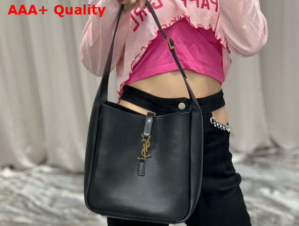 Saint Laurent Le 5 A 7 Soft Small Hobo Bag in Black Smooth Leather Replica