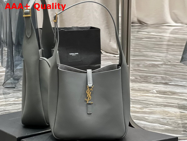 Saint Laurent Le 5 A 7 Soft Small Hobo Bag in Grey Smooth Leather Replica