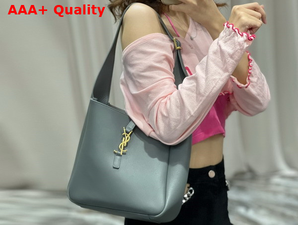Saint Laurent Le 5 A 7 Soft Small Hobo Bag in Grey Smooth Leather Replica
