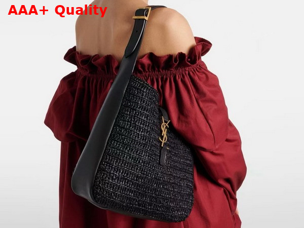 Saint Laurent Le 5 A 7 Supple Small in Raffia and Leather Black Replica