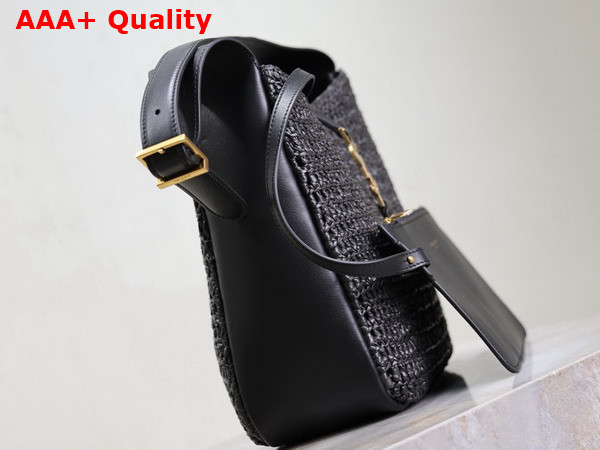 Saint Laurent Le 5 A 7 Supple Small in Raffia and Leather Black Replica