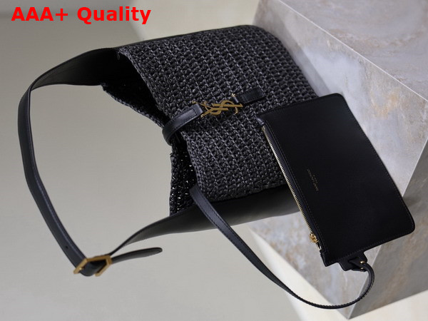 Saint Laurent Le 5 A 7 Supple Small in Raffia and Leather Black Replica