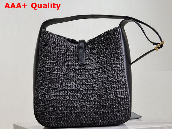 Saint Laurent Le 5 A 7 Supple Small in Raffia and Leather Black Replica