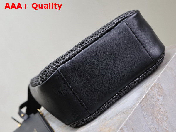 Saint Laurent Le 5 A 7 Supple Small in Raffia and Leather Black Replica