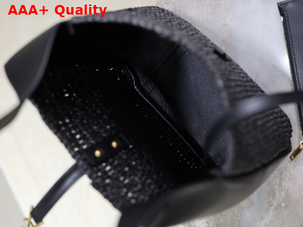 Saint Laurent Le 5 A 7 Supple Small in Raffia and Leather Black Replica