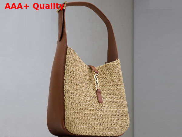 Saint Laurent Le 5 A 7 Supple Small in Raffia and Leather Pale Brown and Brick Replica