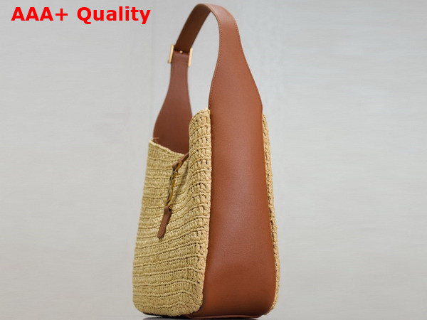 Saint Laurent Le 5 A 7 Supple Small in Raffia and Leather Pale Brown and Brick Replica