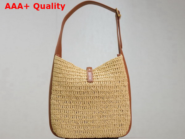Saint Laurent Le 5 A 7 Supple Small in Raffia and Leather Pale Brown and Brick Replica