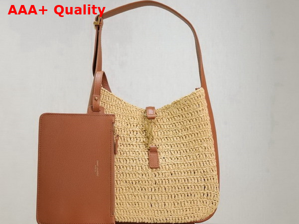 Saint Laurent Le 5 A 7 Supple Small in Raffia and Leather Pale Brown and Brick Replica