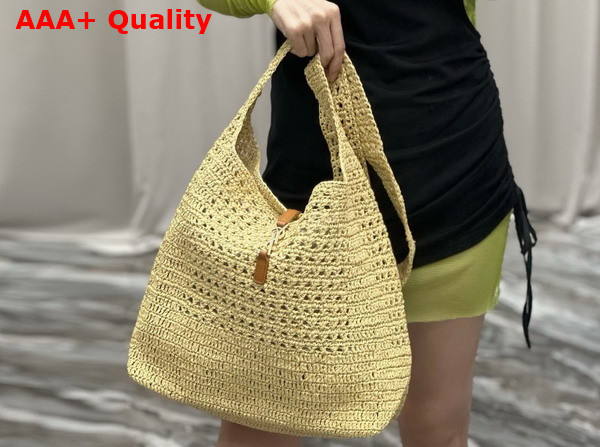 Saint Laurent Le 5 A 7 in Raffia Crochet and Smooth Leather Naturel Replica
