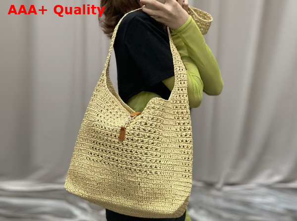 Saint Laurent Le 5 A 7 in Raffia Crochet and Smooth Leather Naturel Replica