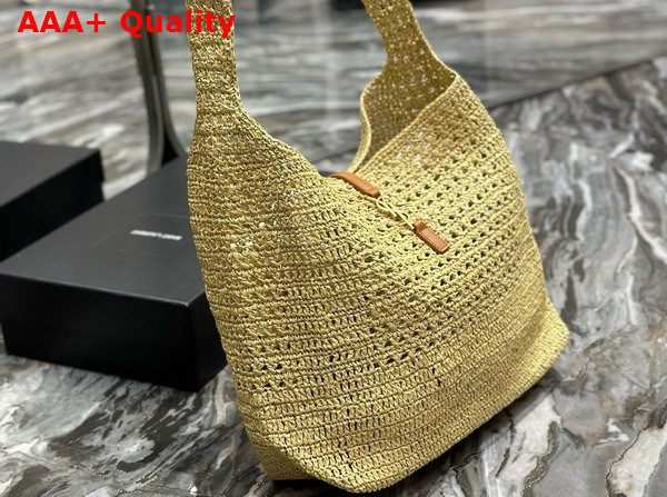 Saint Laurent Le 5 A 7 in Raffia Crochet and Smooth Leather Naturel Replica