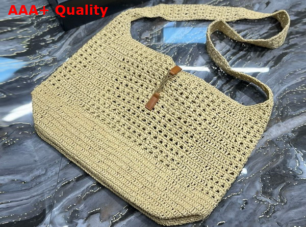 Saint Laurent Le 5 A 7 in Raffia Crochet and Smooth Leather Naturel Replica