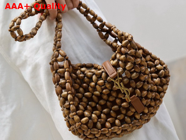 Saint Laurent Le 5 A 7 in Wood Beads Light Wood and Brick 862997 Replica