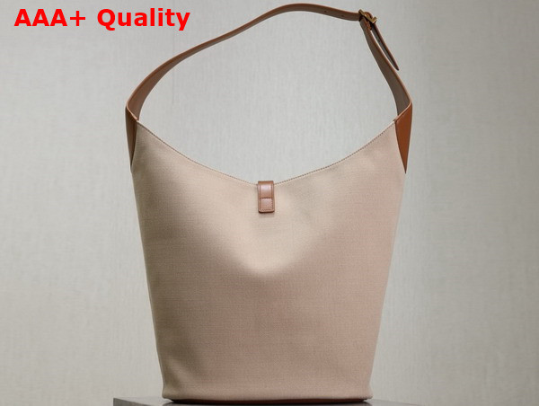 Saint Laurent Le 5 a 7 Hobo in Canvas and Leather Desert Dust and Brick Replica