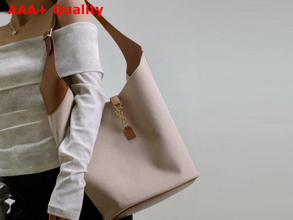 Saint Laurent Le 5 a 7 Hobo in Canvas and Leather Desert Dust and Brick Replica