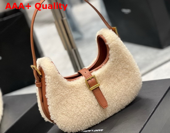 Saint Laurent Le Fermoir Hobo Bag in Merino Shearling Natural Beige Brick Replica