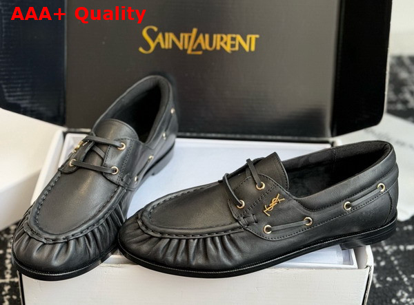 Saint Laurent Le Loafer Bateau in Black Smooth Seather Replica