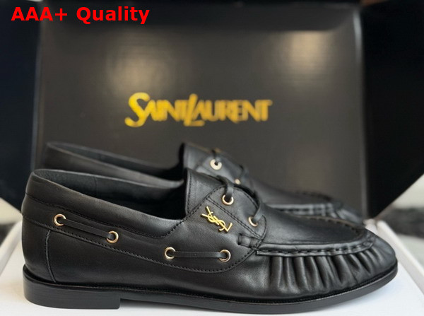 Saint Laurent Le Loafer Bateau in Black Smooth Seather Replica