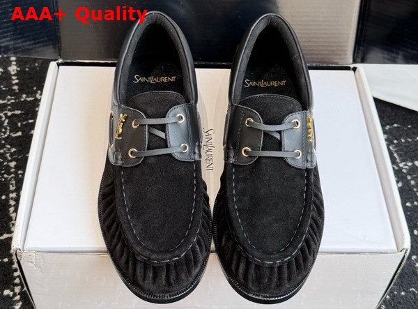 Saint Laurent Le Loafer Bateau in Black Suede and Smooth Leather Replica