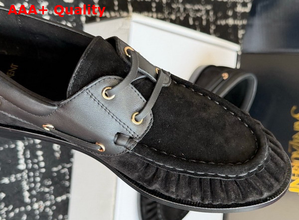 Saint Laurent Le Loafer Bateau in Black Suede and Smooth Leather Replica
