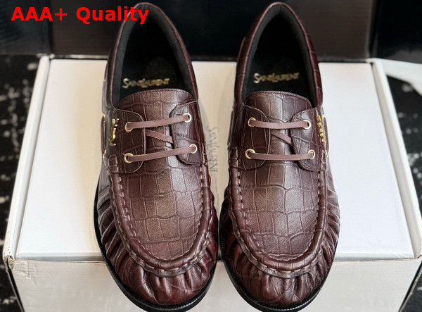 Saint Laurent Le Loafer Bateau in Brown Crocodile Embossed Calfskin Replica