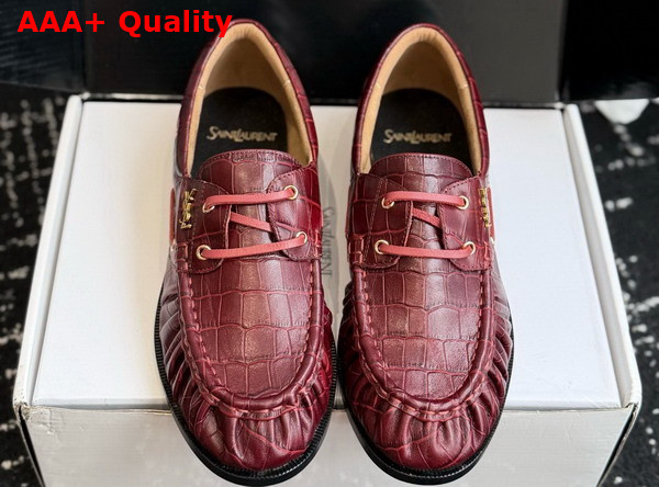 Saint Laurent Le Loafer Bateau in Burgundy Crocodile Embossed Calfskin Replica