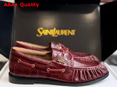 Saint Laurent Le Loafer Bateau in Burgundy Crocodile Embossed Calfskin Replica