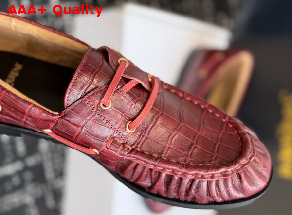 Saint Laurent Le Loafer Bateau in Burgundy Crocodile Embossed Calfskin Replica
