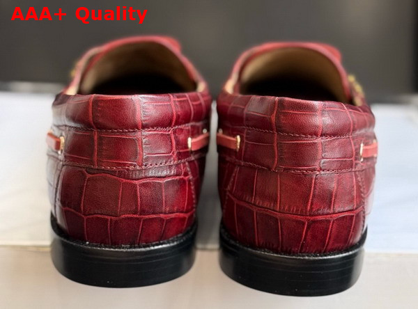 Saint Laurent Le Loafer Bateau in Burgundy Crocodile Embossed Calfskin Replica
