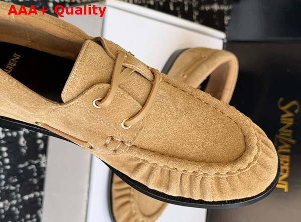 Saint Laurent Le Loafer Bateau in Cognac Suede Calfskin Replica