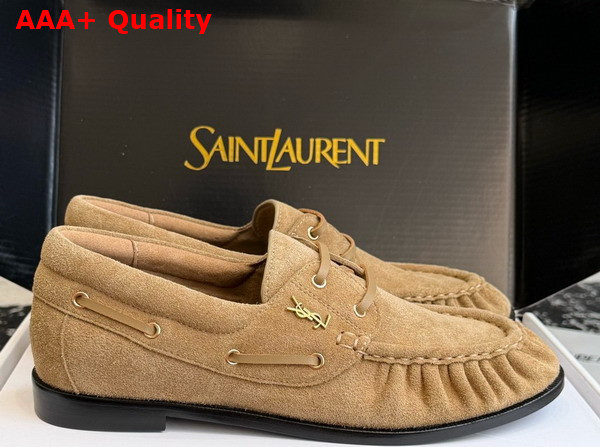 Saint Laurent Le Loafer Bateau in Cognac Suede Calfskin Replica