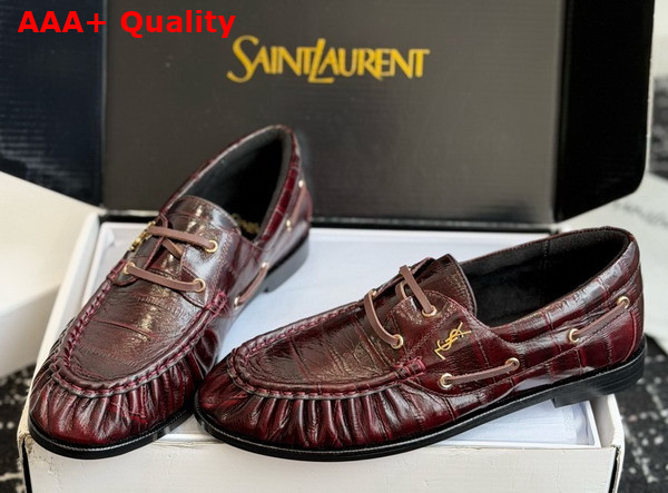 Saint Laurent Le Loafer Bateau in Hagfish Burgundy Replica