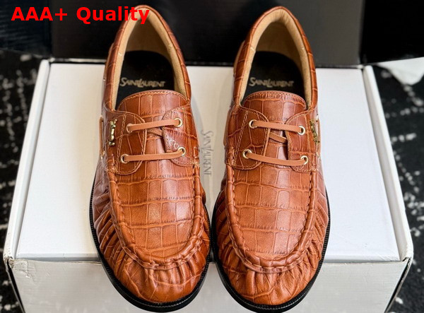 Saint Laurent Le Loafer Bateau in Havana Crocodile Embossed Calfskin Replica