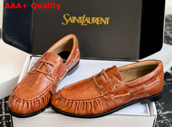 Saint Laurent Le Loafer Bateau in Havana Crocodile Embossed Calfskin Replica