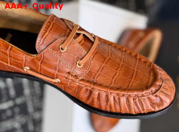 Saint Laurent Le Loafer Bateau in Havana Crocodile Embossed Calfskin Replica